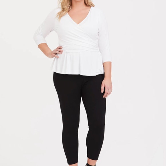 COPY - *NWT* SUPER SOFT WHITE SURPLICE PEPLUM TOP - Picture 3 of 7